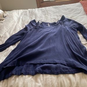 Navy Free People lace up gauze tunic